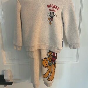 Mickey & Friends Kids Beige Sweatshirt and Pants Set